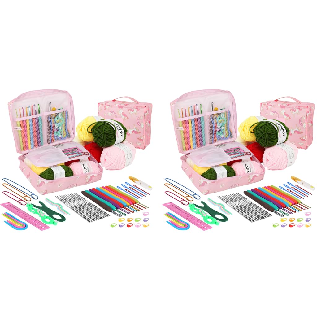 HASTHIP Crochet Kit for Beginners with 214 pcs Ergonomic Hooks and Unicorn Storage Bag | Ideal for Adults and Kids Craft Projects