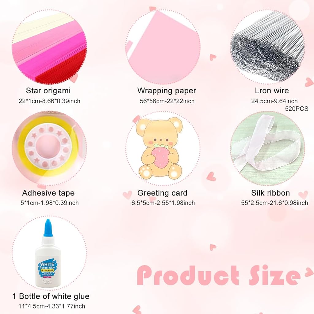 HASTHIP® Origami Stars Papers Pink Origami Paper Strips Pink Origami Paper Star Bouquet Handmade DIY Material Package Wishing Lucky Five-Pointed Star Origami Creative Birthday
