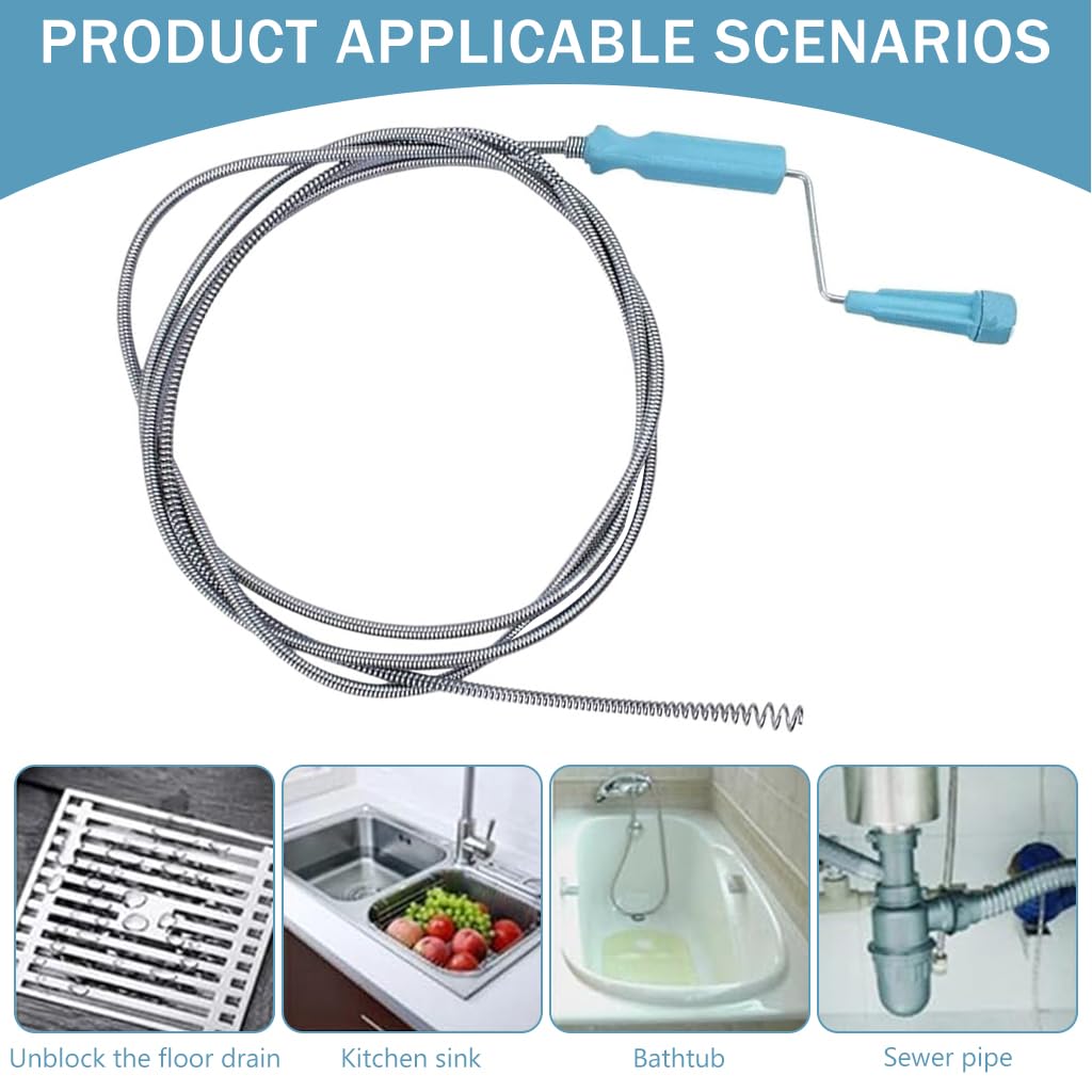 9.8ft Stainless Steel Drain Cleaner Tool, Spiral Spring Pipe Design, Sink & Tub Drain Dredge Tool, Sewer Cleaning Tool for Bathroom, Kitchen & Toilet