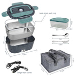 HASTHIP Lunch Box for Car and Home with 1.5L Stainless Steel Bowl featuring Dual Layer Heat Circulation | Includes Spoon Fork and Storage Bag