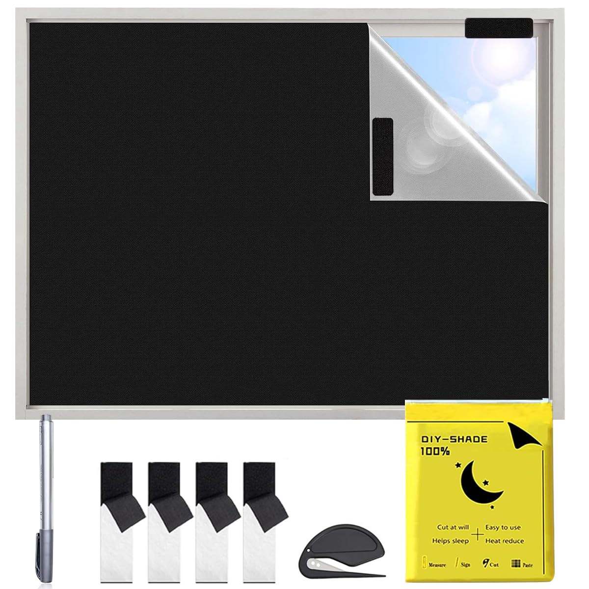 HASTHIP Blackout Window Shade for Car and Home with Self Adhesive Hook and Loop | 1.45x2m UV Protection 420D Oxford Cloth
