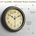 HASTHIP 12-Inch Vintage Silent Quartz Wall Clock Battery Operated