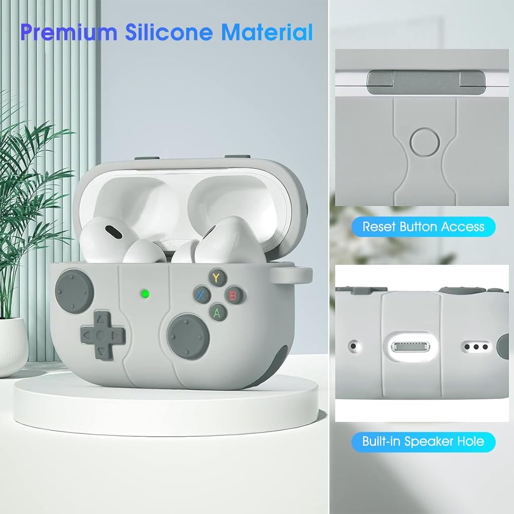 HASTHIP® R-fun AirPods Pro 2 Case Cover, Game Console Design, Compatible with AirPods Pro 2nd/1st Gen (2023/2022/2019), Soft Silicone Protective Skin with Keychain, Shockproof, Front LED Visible, Me