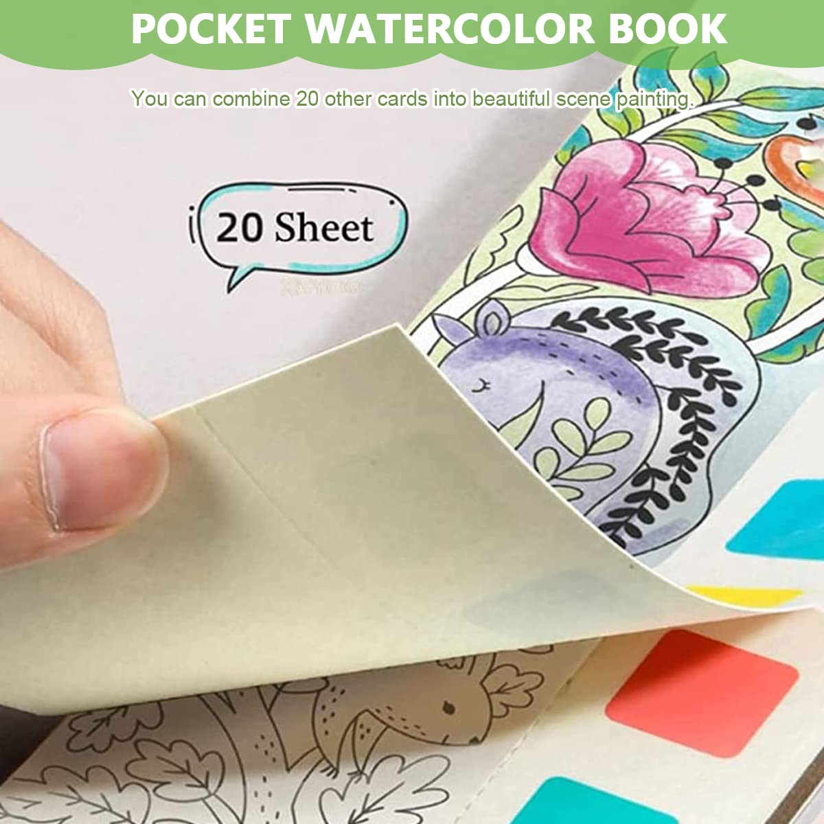 HASTHIP Magic Water Book for Kids with 20 Sheet Painting Pages and 1 Paint Brush | Creative Gift for Ages 3+