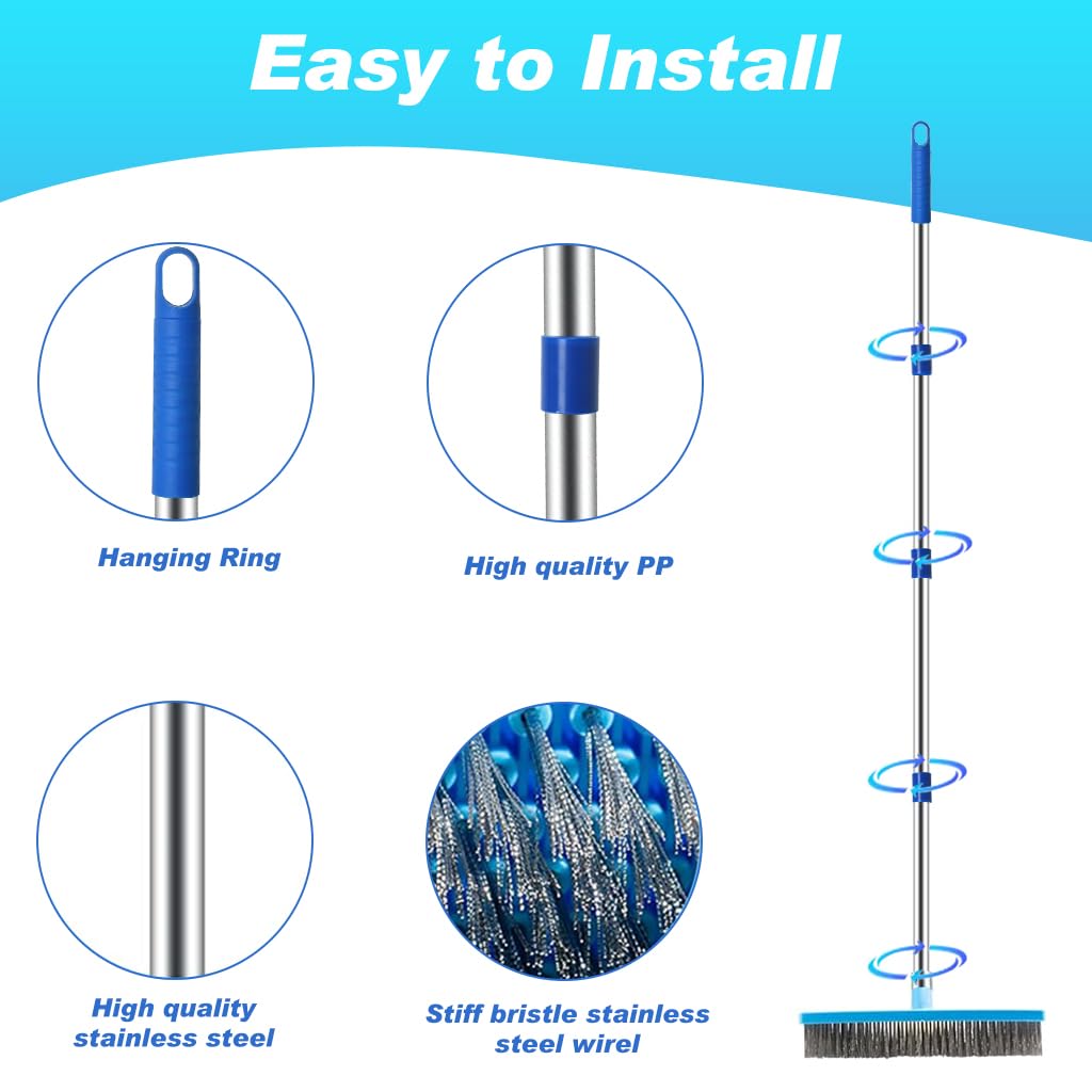 HASTHIP Stainless Steel Wire Floor Scrubber for Garden and Balcony with 63 in Adjustable Handle | 11.8 in Wide Brush for Wet and Dry Cleaning