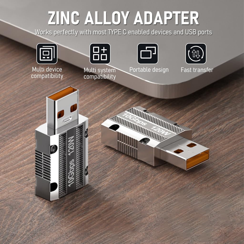 USB C to USB A OTG Adapter Type C to USB Adapter USB 3.1 Adapter Support Data Transfer & Max 120W Fast Charging Zinc Alloy