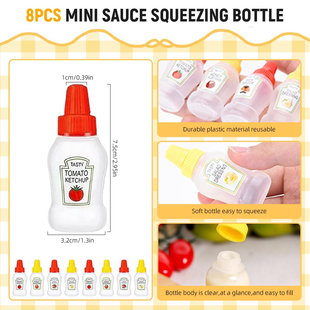 HASTHIP Mini Ketchup Bottles for Lunch Bag with Nozzle | 16PCS 25ml Food Grade Plastic