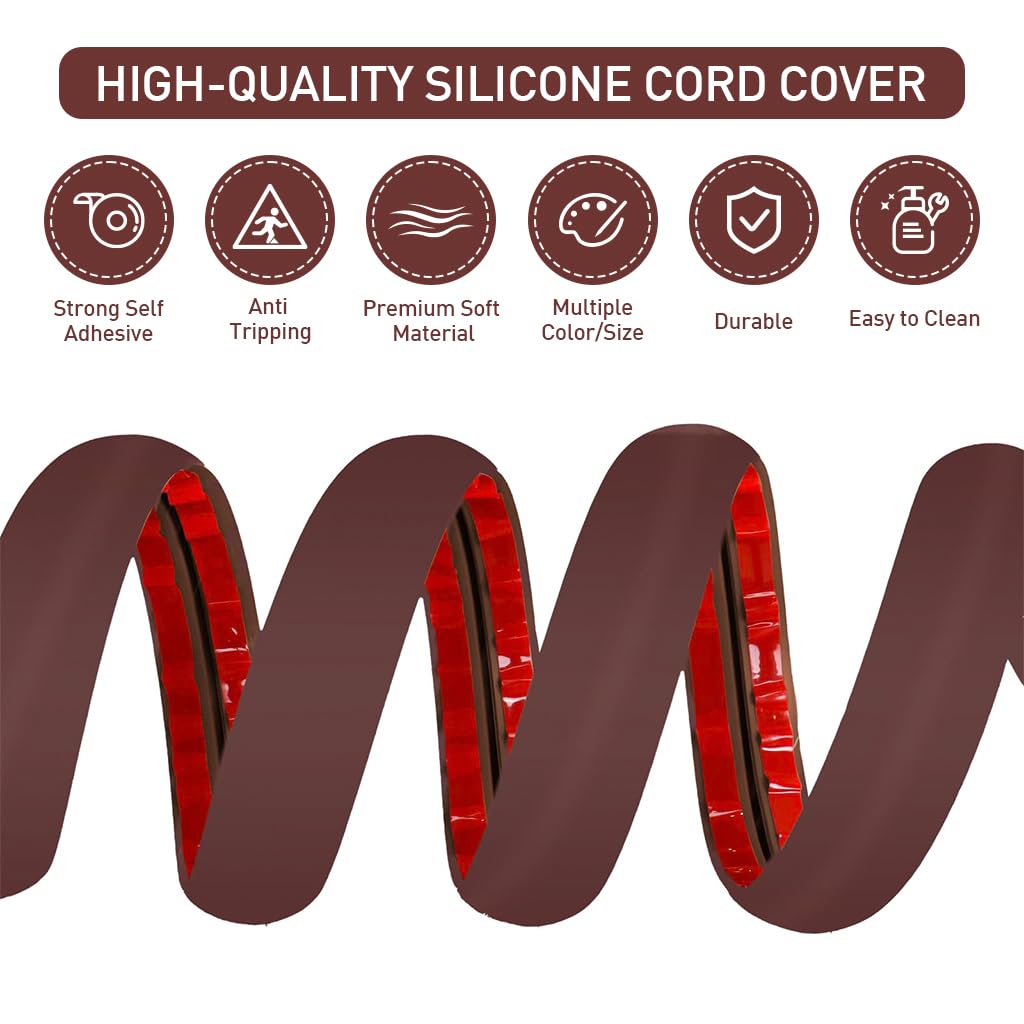 HASTHIP® 6.6ft Floor Cord Cover PVC Rubber 1.18 Inches Width Cable Protector Self Adhesive Removable Cord Protector Sleeve Cuttable Cord Protector Sleeve