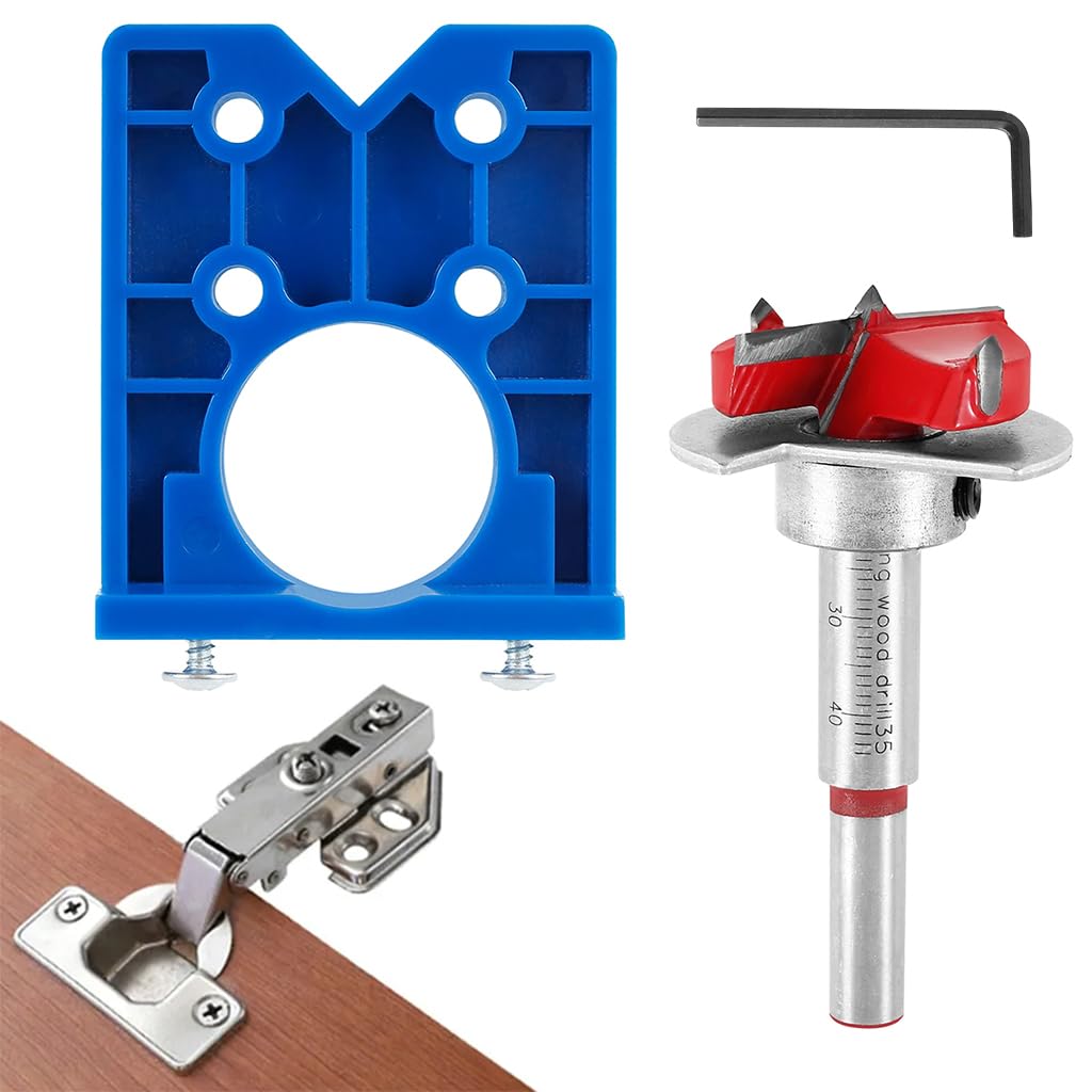 HASTHIP® 35mm Hinge Jig Drill Bits Sets, Concealed Hinge Jig Drill Bit Guide Sets, Door Hinge Boring Jig Hole Saw Cutter Concealed Hinge Jig with Bits Positioner for Cabinet Hinge Mounting Plate