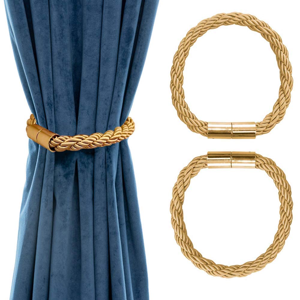 HASTHIP Brass Curtain Clips for Drapes with Strong Magnetic Hold 2 Pieces Gold | No Hook Needed