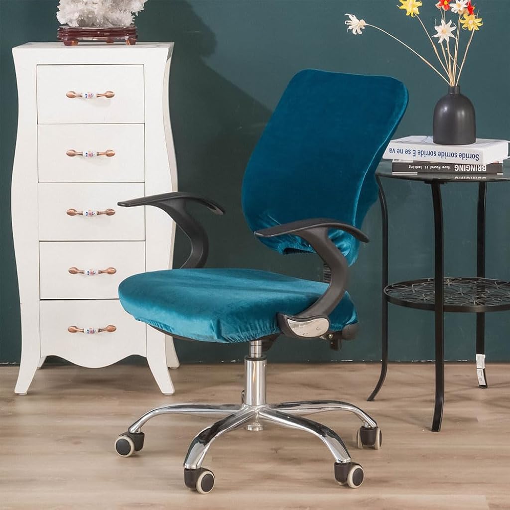 HASTHIP Seat Cover for Chair with 2 Piece Set featuring Elastic Edge Velvet Fabric Aqua Blue
