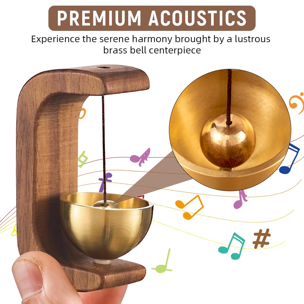 HASTHIP Wooden Door Chime for Home and Shopkeepers with Beech Base Brass Bell 5x7.5cm 2PCS