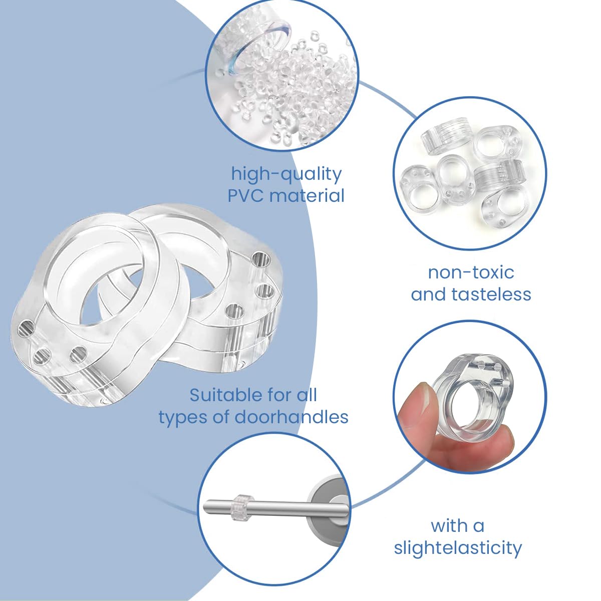 HASTHIP Door Knob Wall Protector for Bedrooms and Bathrooms 6 pcs with 18 mm Opening | Transparent PVC Buffers Prevent Handle Impact