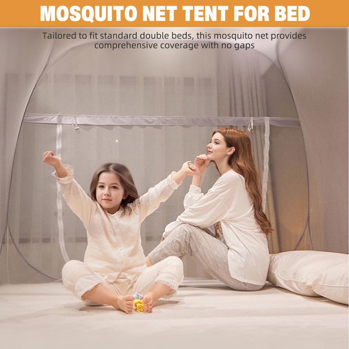 HASTHIP Pop Up Mosquito Net Tent for Double Bed with Dual Zip Doors and Mattress Straps | 200×150×150 cm Breathable Mesh Blue