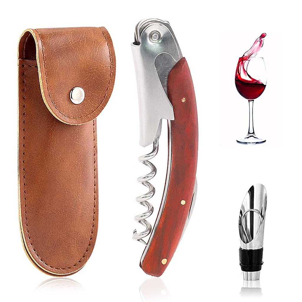 HASTHIP Bottle Opener Set for Wine and Beer with 4.3 in Corkscrew & Leather Case | Rosewood Handle and Stainless Steel Accessories