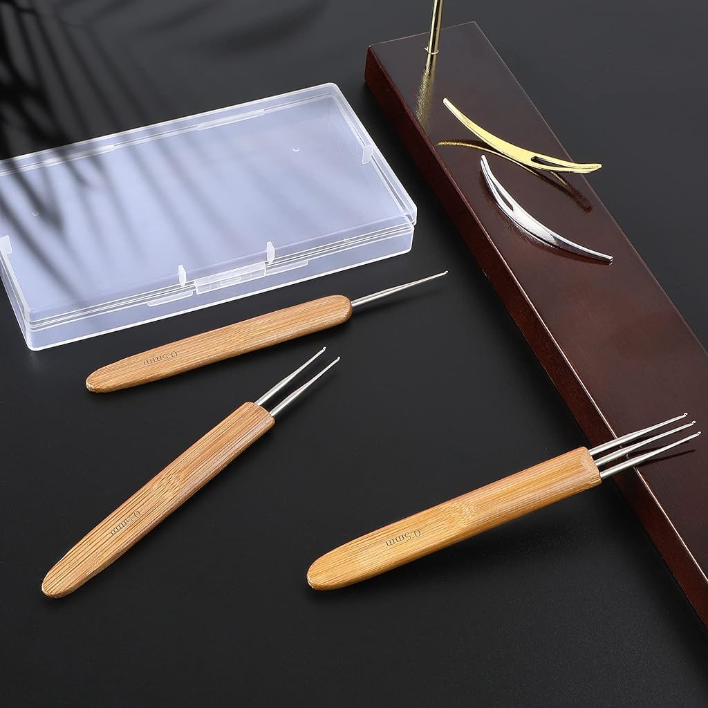 HASTHIP Dreadlock Crochet Hook Set for Hairstyling with 13.8cm Needles and Bamboo Handle