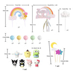 HASTHIP Cake Toppers Set 18Pcs for Birthday and Shower Parties featuring Silicone Characters and Rainbow Balloons