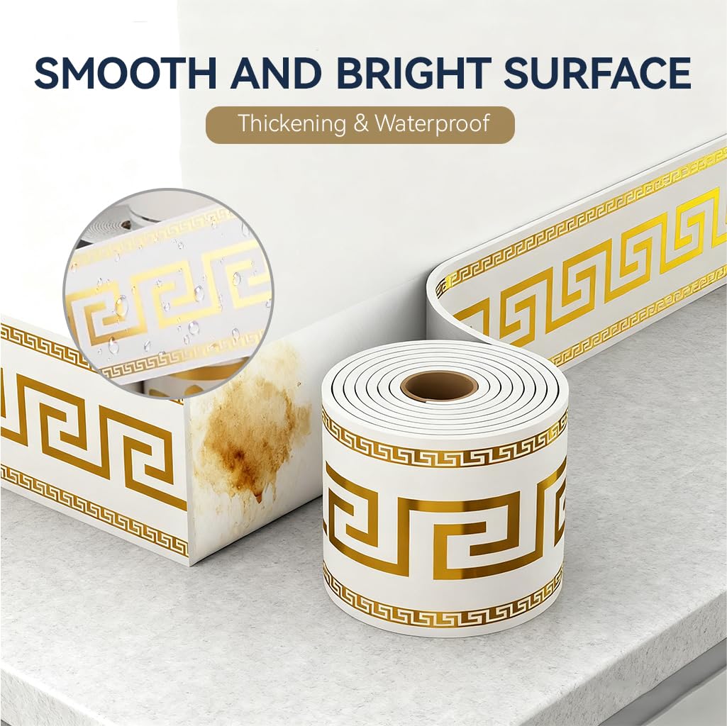 HASTHIP Skirting Line Stickers 16.4ft for Wall Corners with Waterproof PVC & Greek Key Pattern Trim