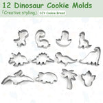 HASTHIP Dinosaur Cookie Cutters for Kids with 12 Cartoon Shapes and Stainless Steel Material | Fun Group Baking Set