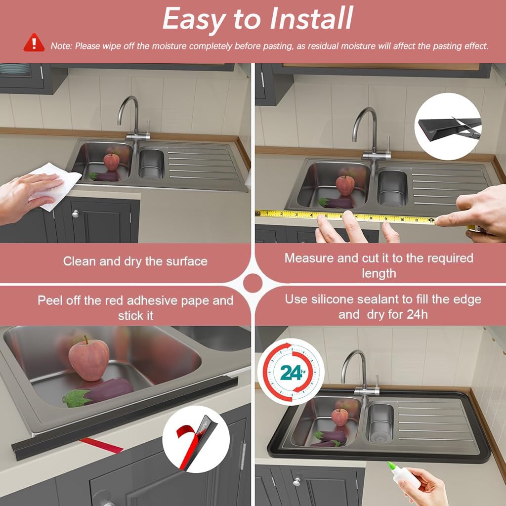 HASTHIP Silicone Water Stopper for Shower with 39 in Self Adhesive Barrier Strip | Bendable TPE Threshold