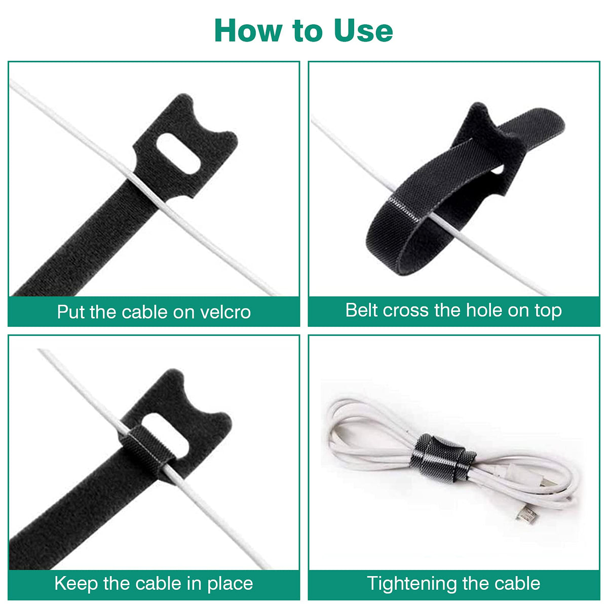 HASTHIP Cable Ties for Cable Management with Hook and Loop Design 30 pcs 15 cm Nylon | 5 Colors