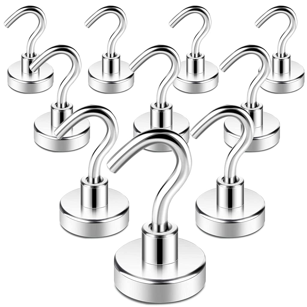HASTHIP Neodymium Magnets Hooks for Fridge and Ceiling with 16mm Steel Base 6kg Hold | Pack of 10 White