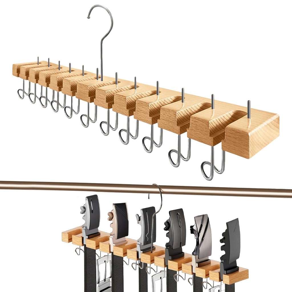 HASTHIP 2-in-1 Belt Hanger Organizer with 360° Rotating Hooks for Belts, Ties & Scarves