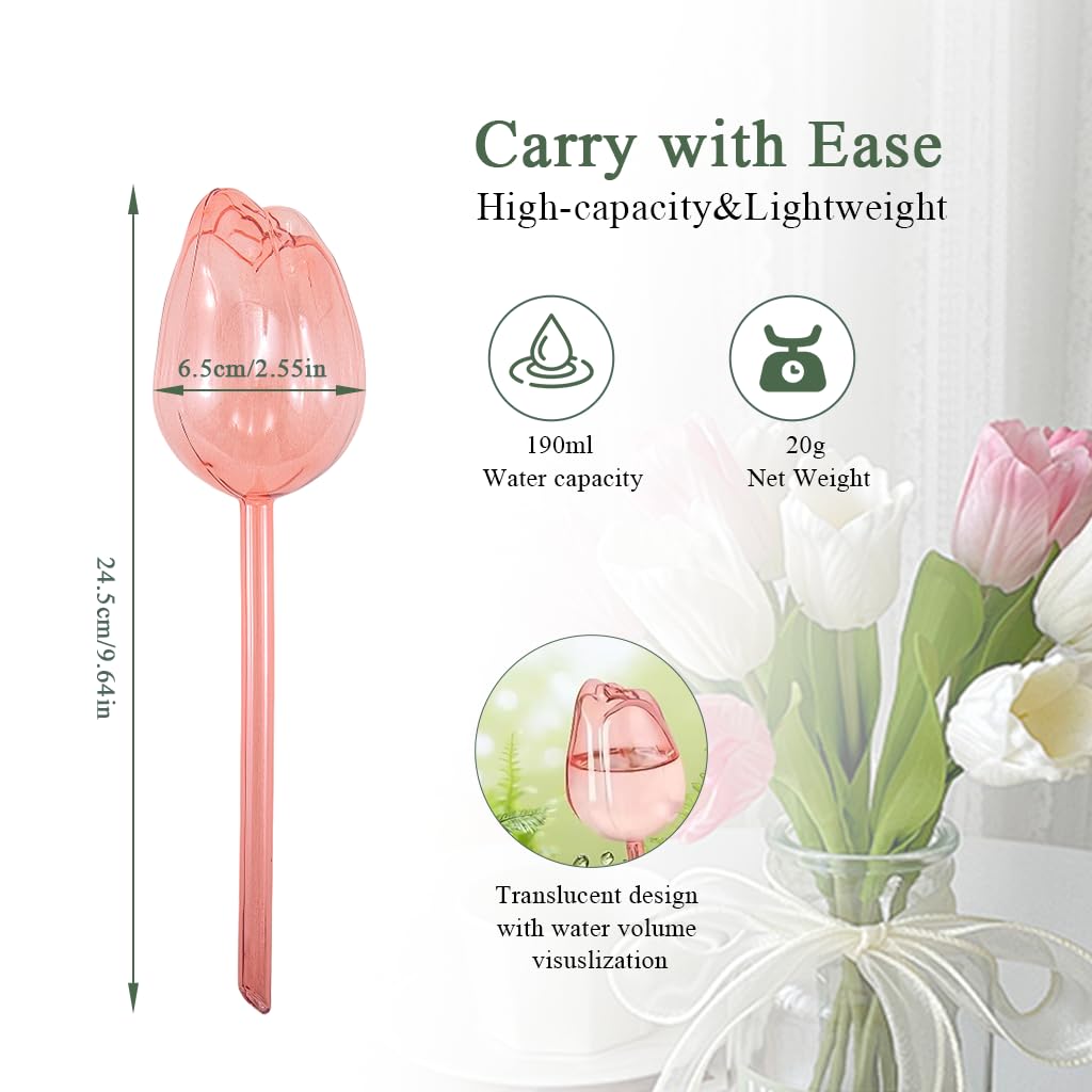 HASTHIP Tulip Waterers Pack of 4 for Indoor and Outdoor Plants featuring Automatic Self Watering Spike in Pink