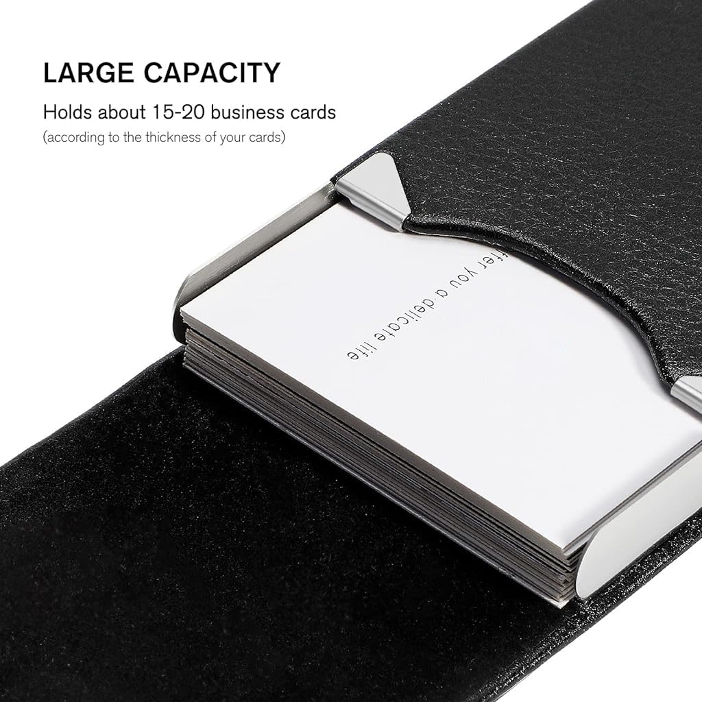 HASTHIP® Tarjetero de Piel para Hombre y Mujer,Tarjetero de Metal con Bloqueo RFID,Cierre Magnético Funda Compacta para Tarjetas Visita Crédito e Identificación - Negro (20 Tarjetas