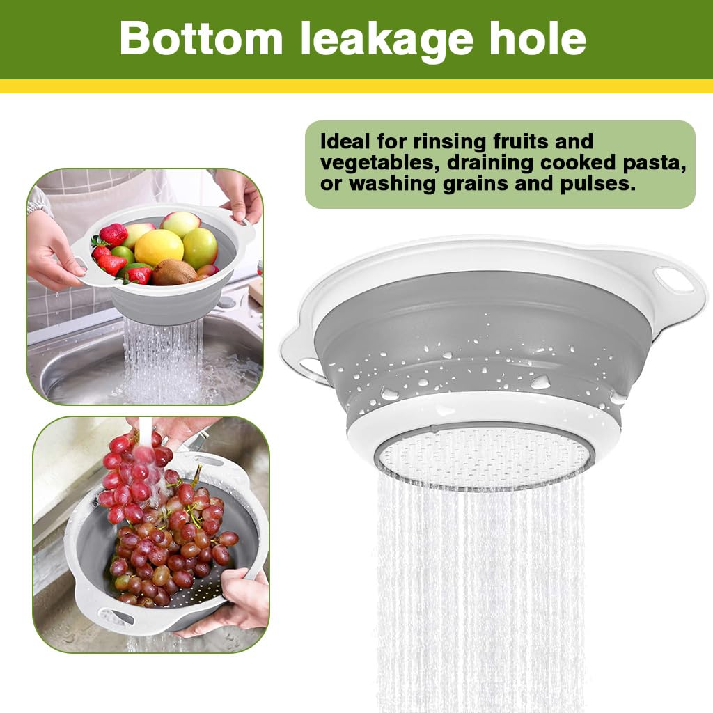 HASTHIP® 3Pcs Collapsible Colanders 3 Quart/4 Quart/5 Quart Stackable Folding Silicone Mesh Strainers Food-grade Kitchen Food Strainers Colanders with Ears