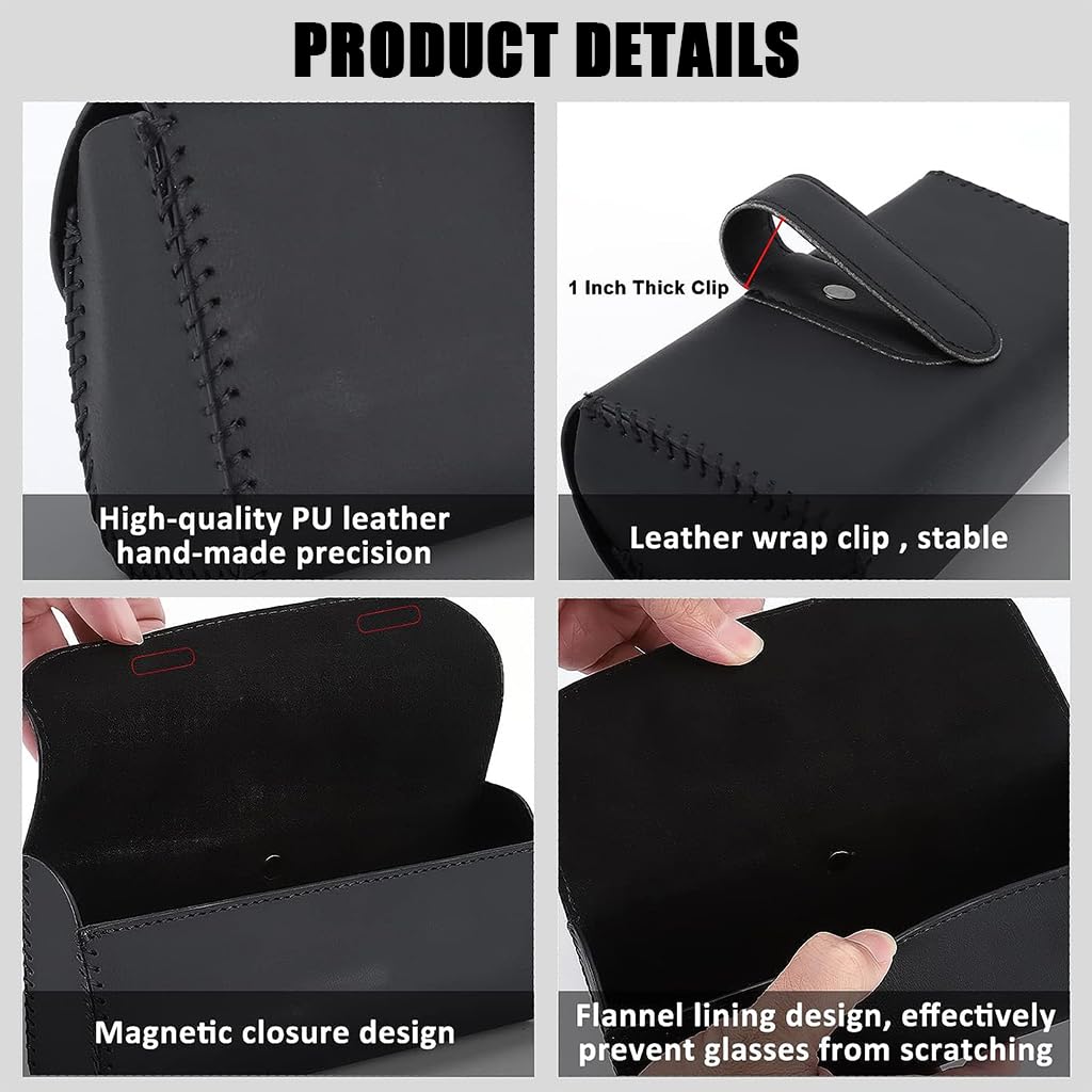 HASTHIP® Organizador de Gafas de Sol para Coche,Caja Almacenamiento Visera con Clip Magnético,Porta Gafas PU Cuero para Visera Solar Soporte con Cierre Imantado Antideslizante