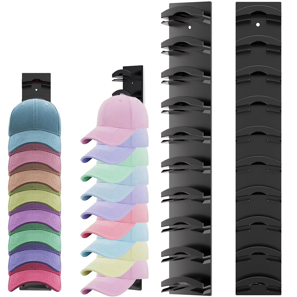 HASTHIP Hat Wall Organizer for 10 Hats with Contoured Holders and No Drill Mount | 2 Pack