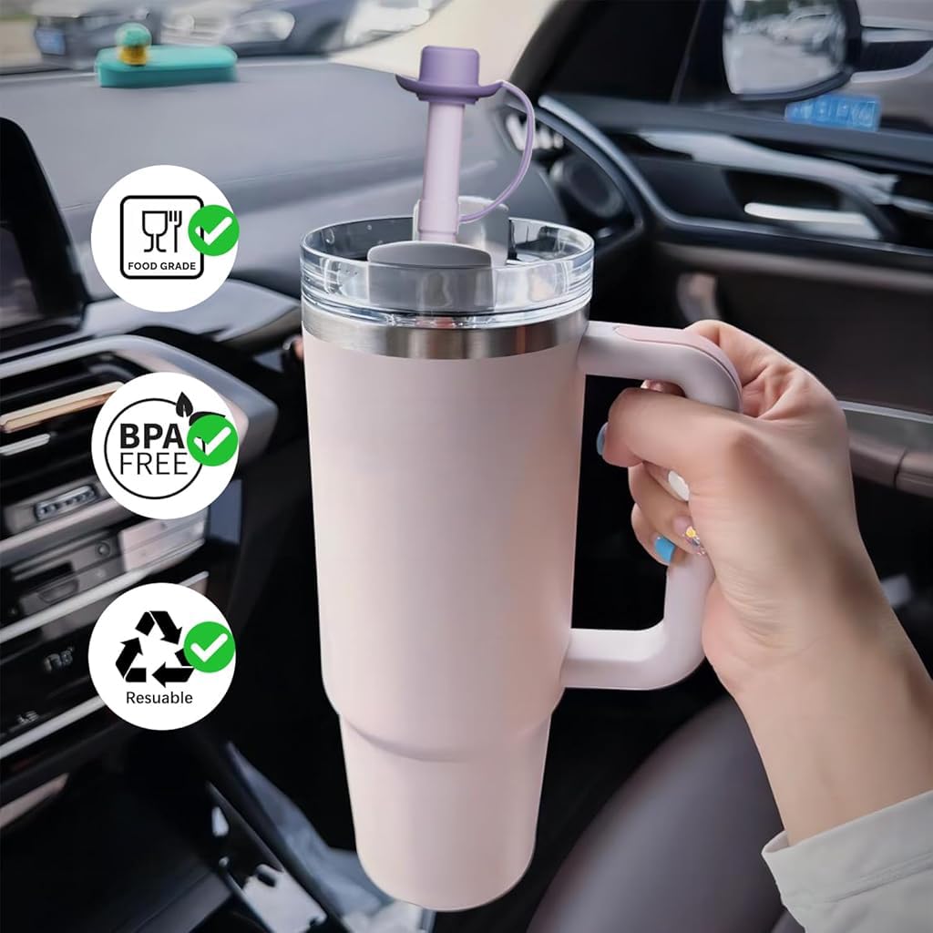 HASTHIP Silicone Straws 2Pcs for Stanley 40 oz Tumblers with Caps and Cleaning Brush | 12 inch Reusable Drinking Straws