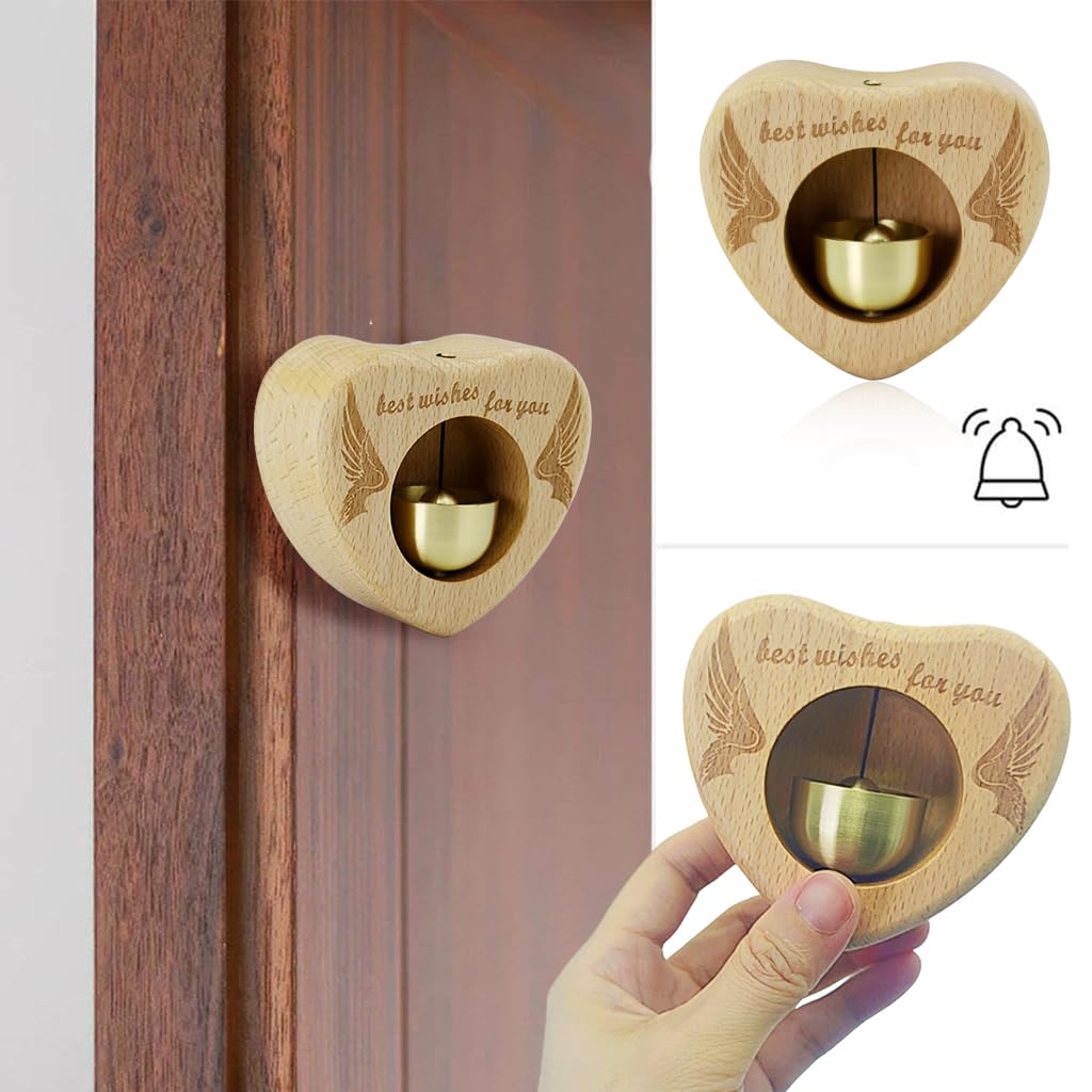 HASTHIP Wooden Door Chime for Home and Shop with Magnetic Mount and Brass Bell | Heart Shaped Beech Design