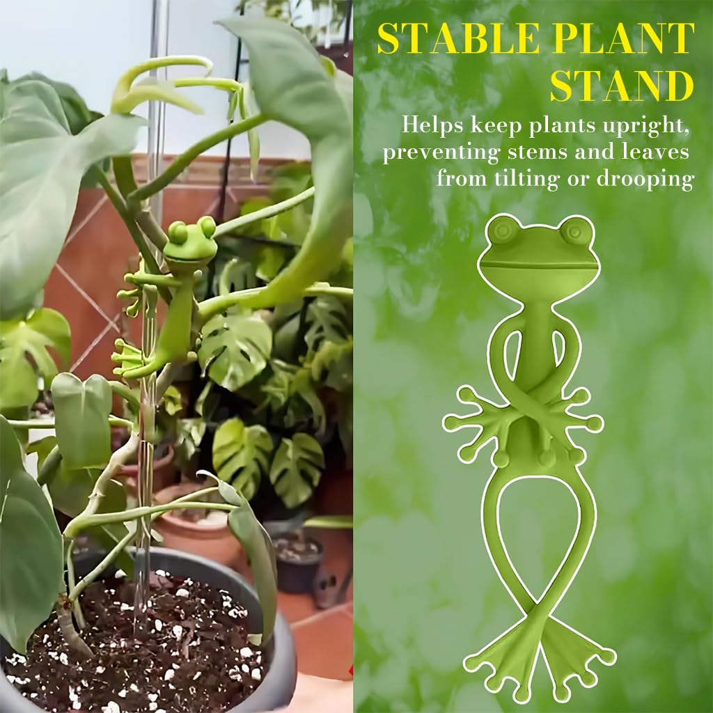 HASTHIP Plant Supports for Branch Stability with Flexible Frog Twist Ties 3 pcs | Green Cartoon Design
