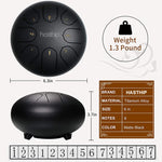 Steel Tongue Drum 8 Note, 6 inch Percussion Instrument Handpan Drum with Bag, Music Book and Mallets for Kids and Adults Meditation Musical Education Concert Mind Healing Yoga (Black)