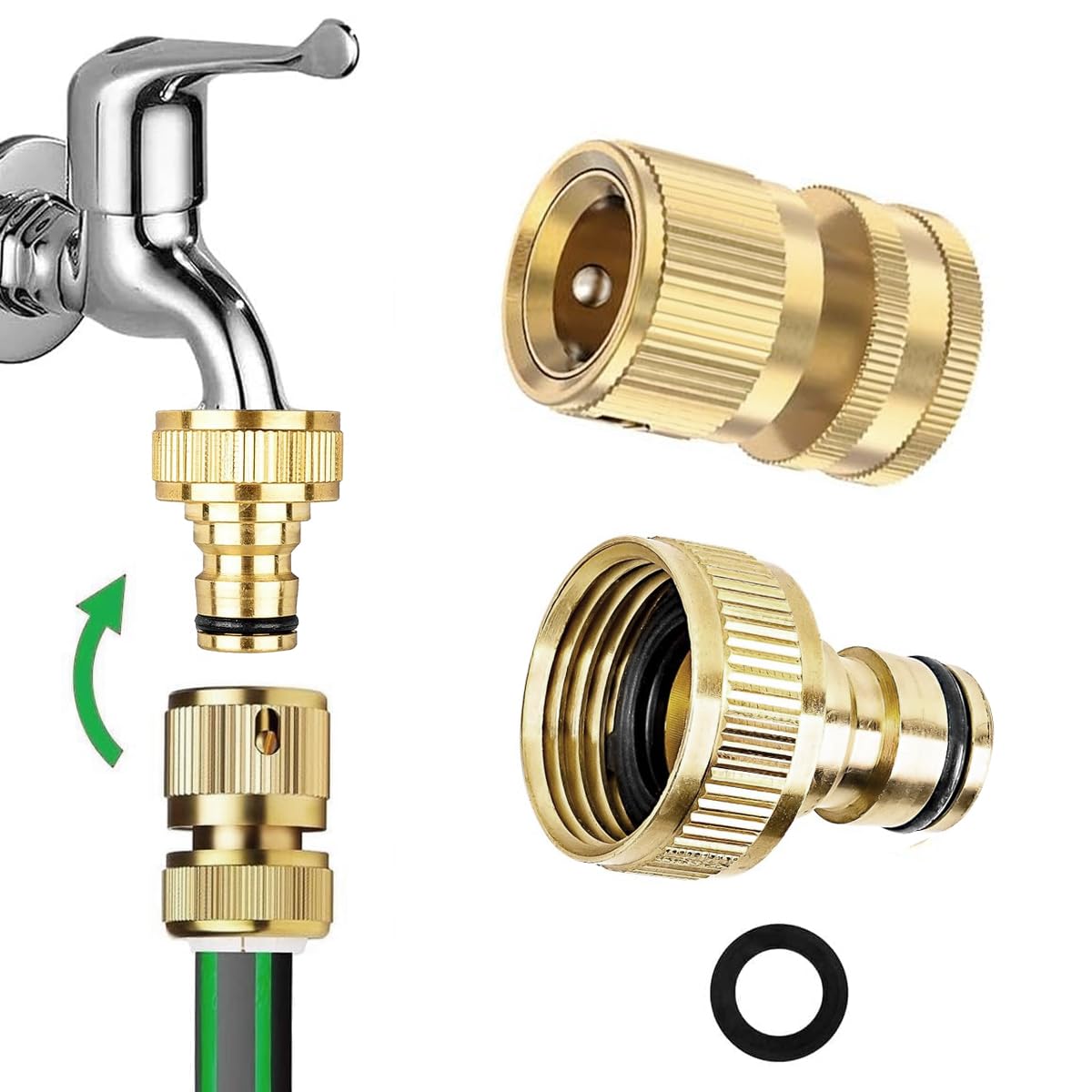 HASTHIP® 1/2" Water Hose Quick Connect Fittings Heavy Duty Brass Garden Hose Quick Connect Fittings for Pressure Washers, Sprinklers and Watering Systems