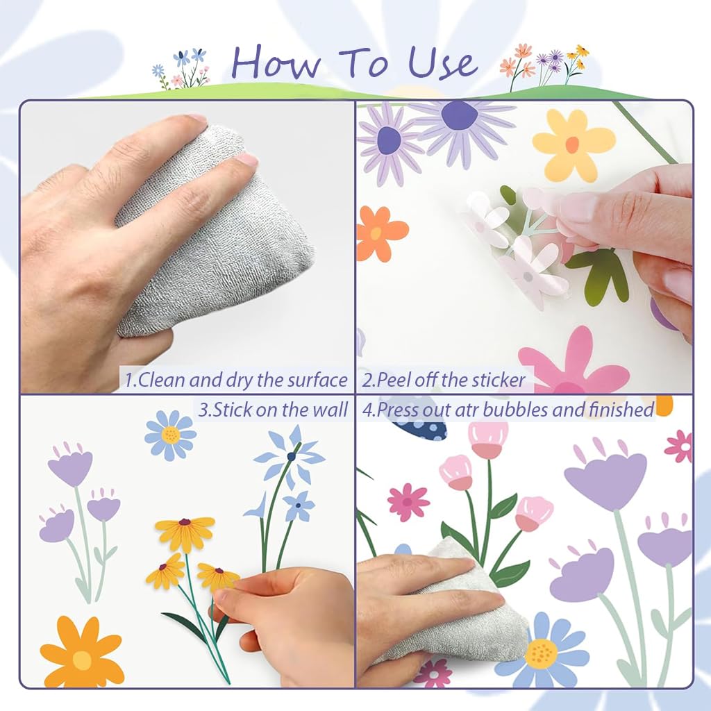 HASTHIP Wall Stickers for Home featuring 8 Sheets 102 Pcs Peel and Stick PVC Floral Decals
