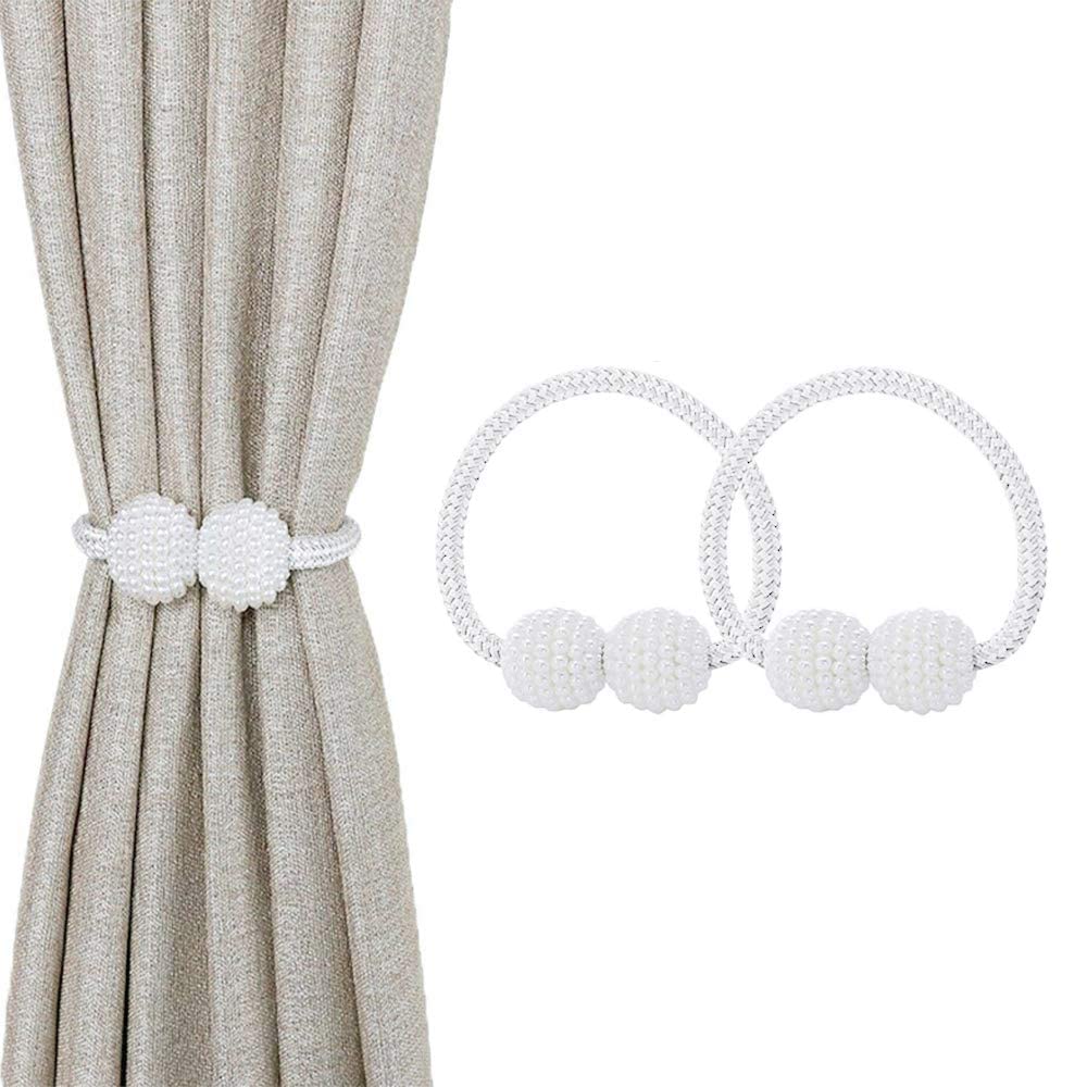 HASTHIP Magnetic Curtain Tiebacks for Bedroom featuring Strong Magnet and Pearl Design | 2PCS White