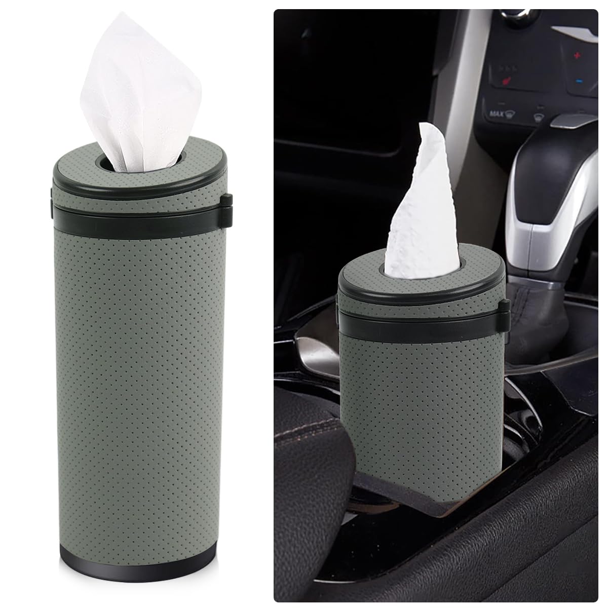 HASTHIP® Car Tissue Paper Holder, Cylinder Tissue Box, 2.75'' PU Leather Round Tissues Container Fit for Car Van Bathroom Office Use, Car Cup Holder Car Tissues Box Car Tissue Holder Car Tissue Tube