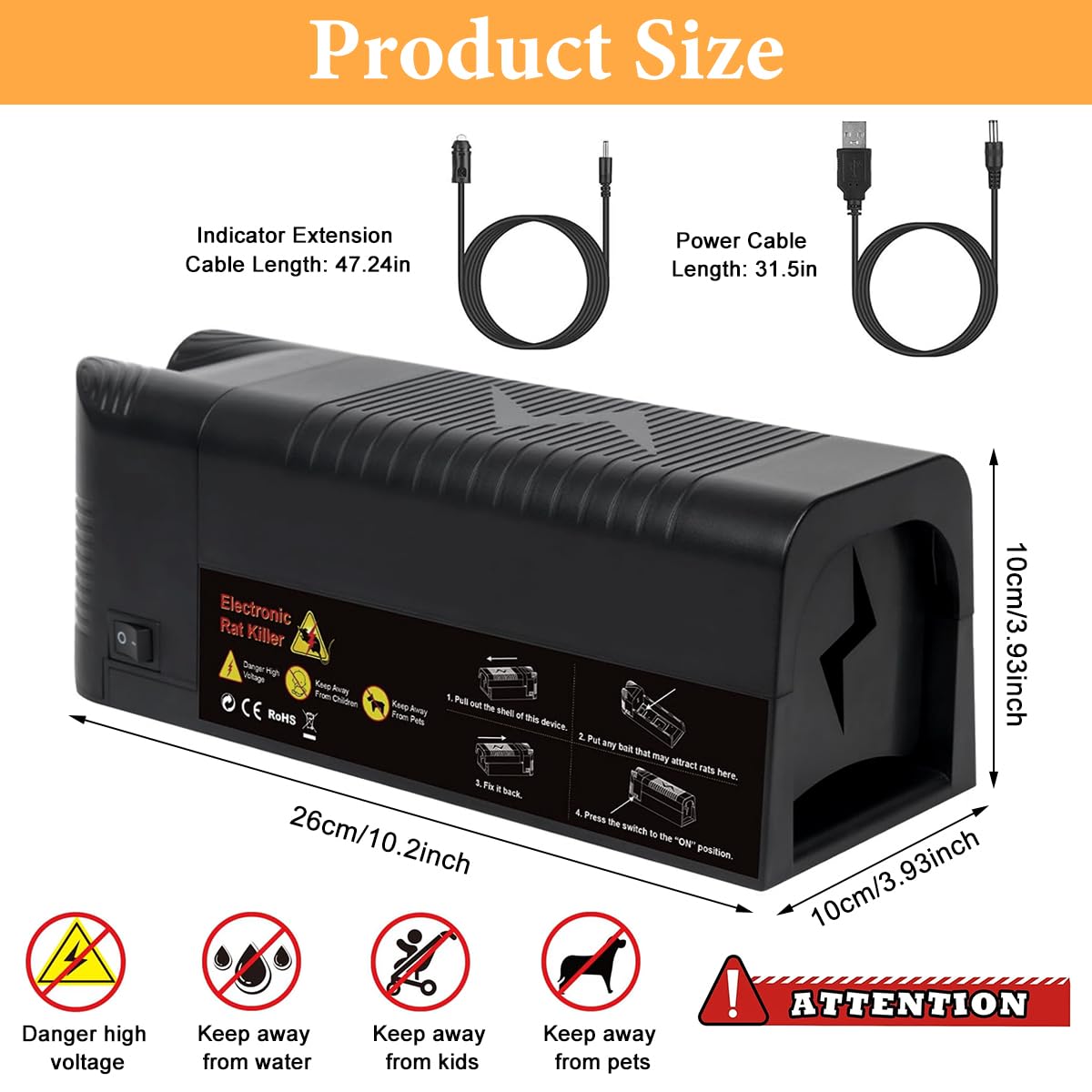 HASTHIP® Electric Mouse Trap No Wiring Rechargeable Electric Rat Trap High PowerMouse Trap with Switch Indoor Electric Rat Trap for Room, Garage, Kitchen, 260x100x96.5mm