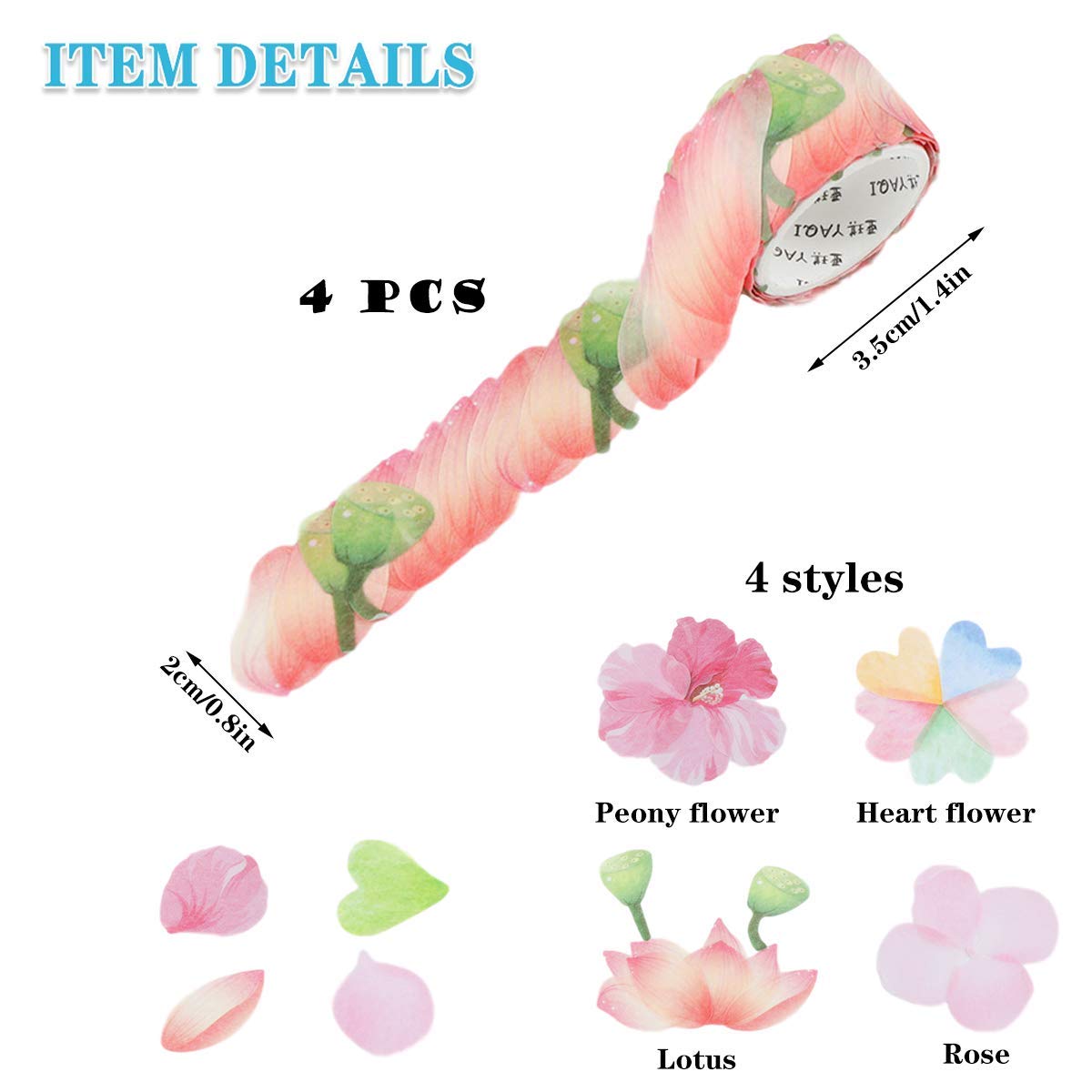 HASTHIP Washi Tape for Scrapbooking and Diary Planner featuring 4 Rolls and 200 Petals/Roll