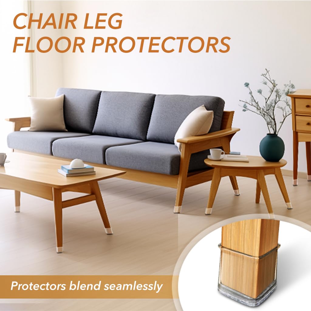 HASTHIP Chair Leg Floor Protectors for 1-1.5 in Chairs featuring Non-Slip Silicone & Felt Pads | 48PCS
