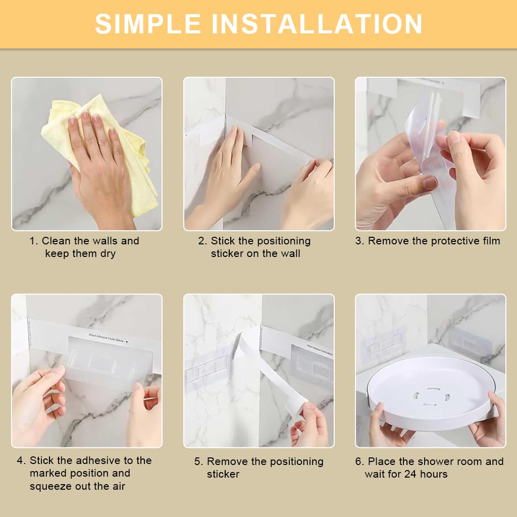 HASTHIP Bathroom Corner Shelves for Toiletries with 360° Rotating Design and Hooks | No-Drill 2Pcs Set