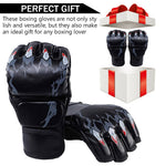 HASTHIP® Boxing Gloves Black Print MMA Gloves with Adjustable Wristband, Breathable Fingerless MMA Gloves for Boxing, Muay Thai and Sparring Sessions, Punching Gloves