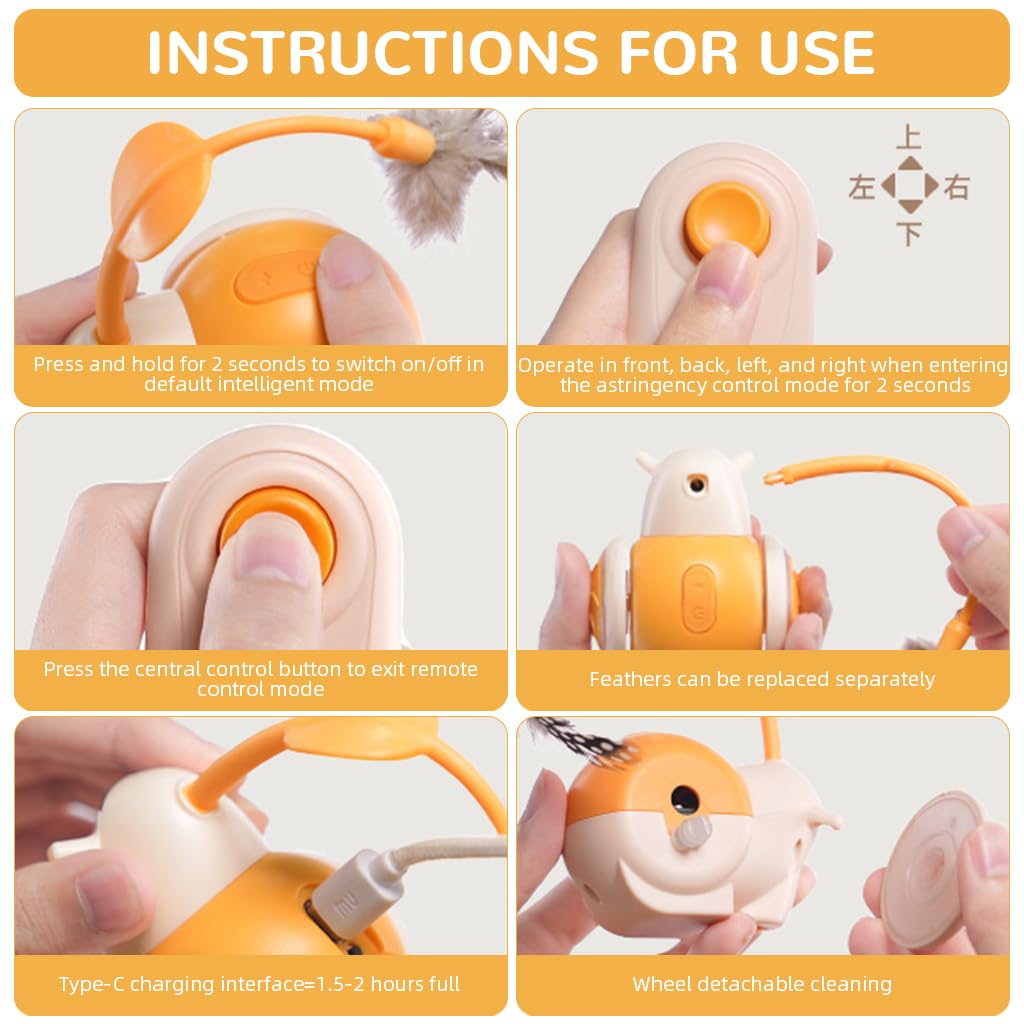 HASTHIP® Cat Toy, Smart Obstacle Avoidance Interactive Cat for Indoor Cat, 2-