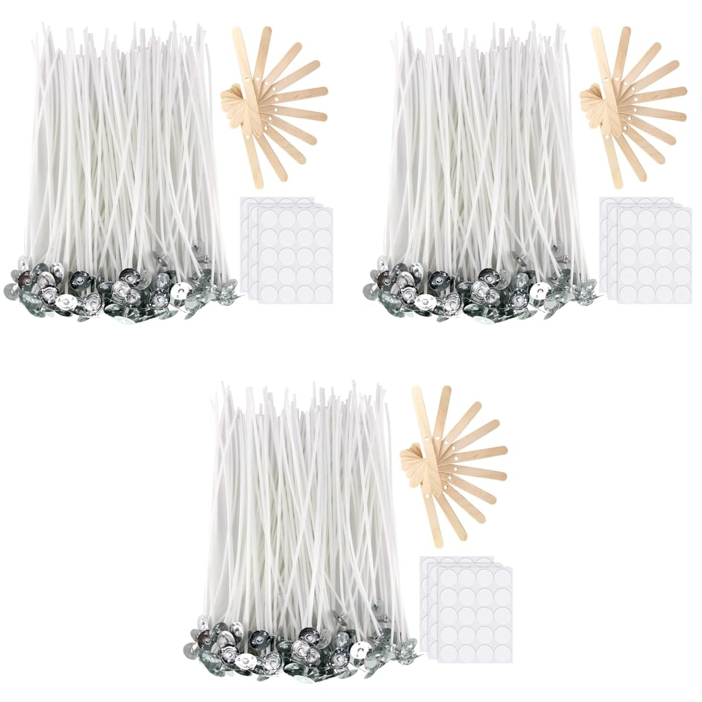 HASTHIP DIY Candle Making Tool Kit with 100 pcs 6 in Wicks and 10 Wooden Holders | 60 Wick Stickers for Scented Candles