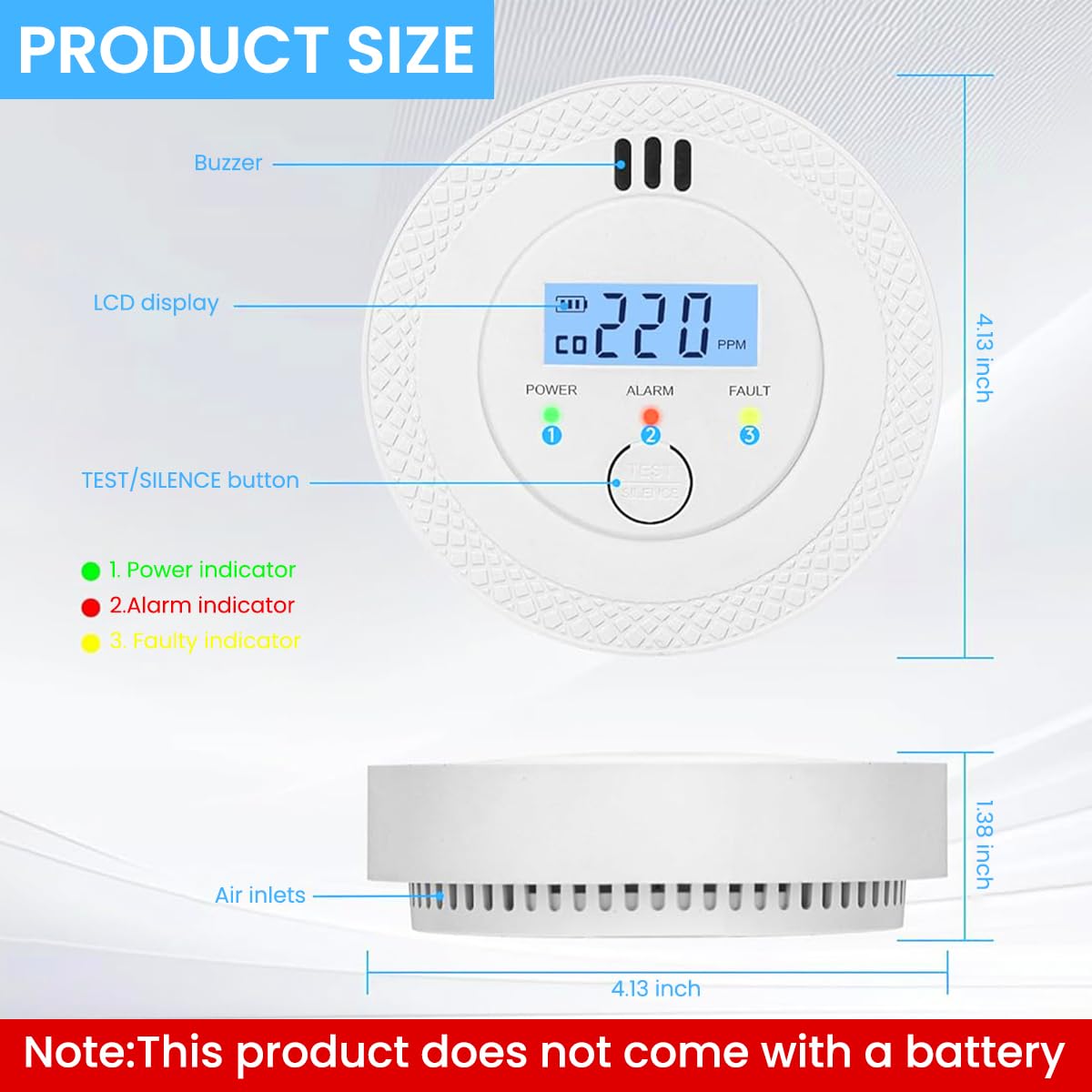 HASTHIP Carbon Monoxide Detector for Home with Digital LCD Display and 90dB Alarm | Battery Operated