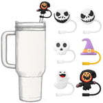 HASTHIP Silicone Straw Caps for 8-10mm Straws with Anti-Lost Loop and Dustproof Design | 6Pcs Halloween Cartoon Drinkware Accessory