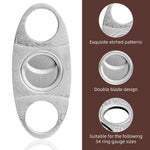 HASTHIP Cigar Cutter with Double Stainless Steel Blades and PU Pouch | Silver Etched Design